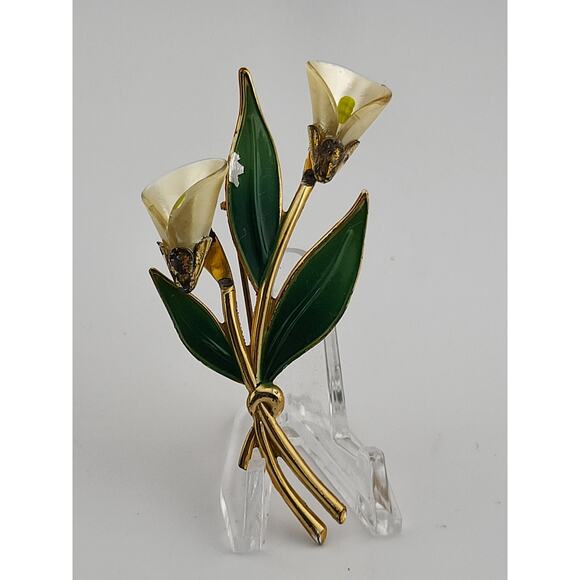 Vintage Sterling Craft by Coro Calla Lily Brooch Enamel Lucite 3" - Picture 1 of 7